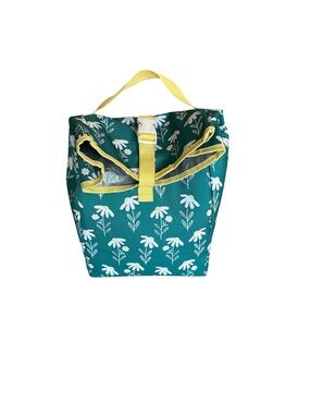 Manna Cooler Bag Yellow-Trim Green Floral Tote Bag Foldover Insulated Beach